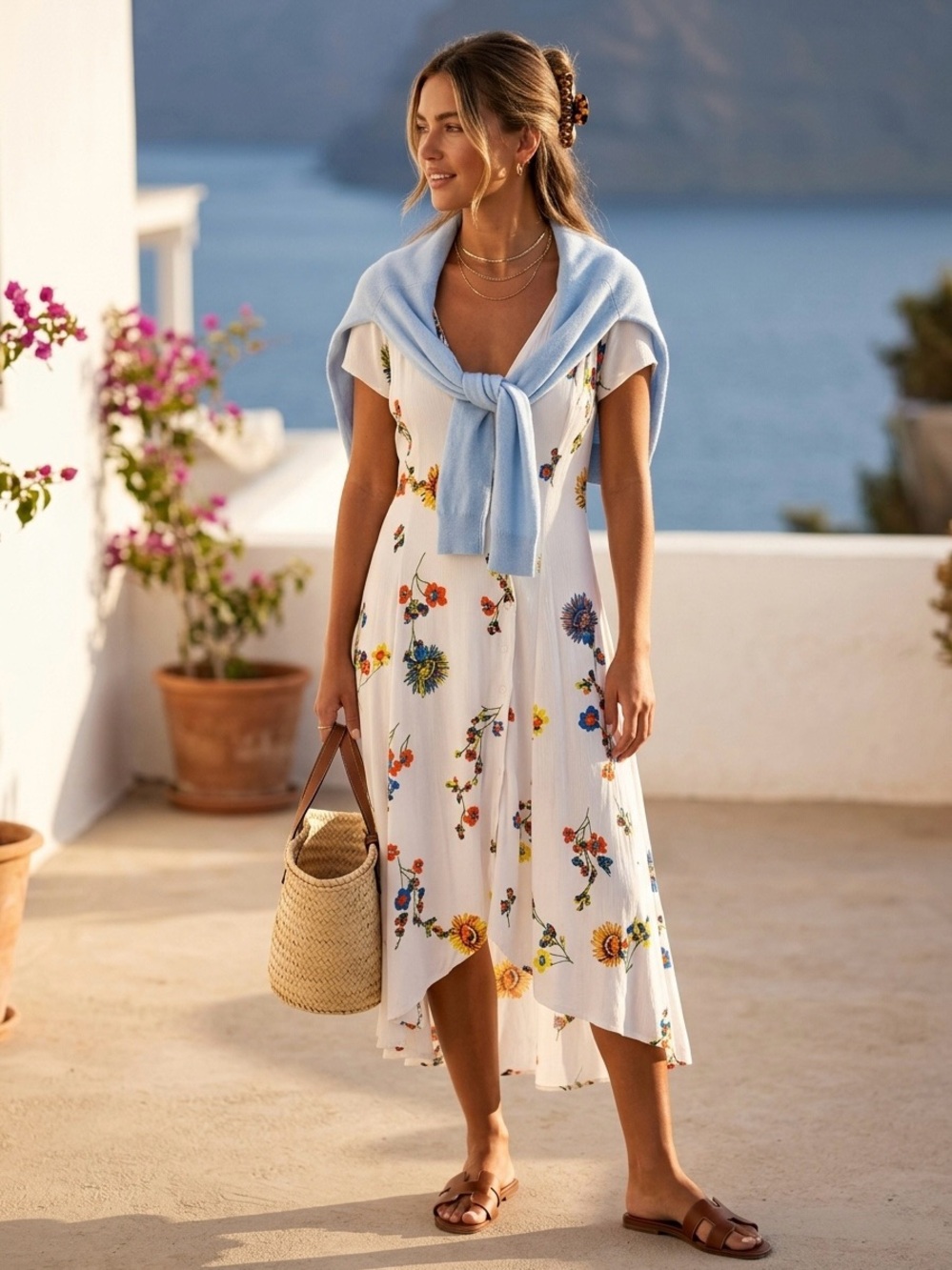 Free People White Floral High-Low Midi Dress